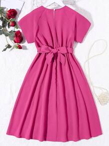 SHEIN Đầm Gái màu trơn Giải trí - Màu Hoa hồng đỏ - Xem 2