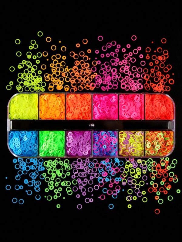 1 caixa Nail Art Sequin Encantos de Unhas Gemas de Unhas Suprimentos de Unhas Design de Círculo Neon DIY