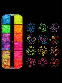 1 علبة من الترتر بتصميم دائرة نيون لتزيين الأظافر، إكسسوارات وإمدادات الأظافر