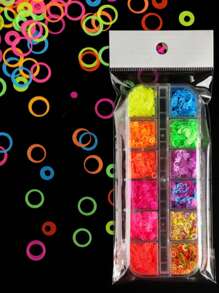 1 علبة من الترتر بتصميم دائرة نيون لتزيين الأظافر، إكسسوارات وإمدادات الأظافر