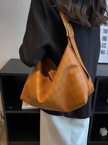 Plaid Embossed Pu Hobo Bag Large Capacity With Zipper - Brown - View 6