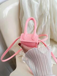 迷你毛氈翻蓋方包時尚粉色 - 粉色 - 查看 1