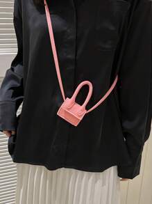 迷你毛氈翻蓋方包時尚粉色 - 粉色 - 查看 2