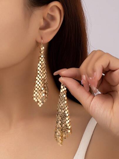 1 Pair Elegant Sparkly Metal Mesh Chain Dangle Earrings For Women, Versatile For Party, Holiday, Valentine's Day, Suitable For All Seasons,Mom,Mother,Mother's Day,Gift