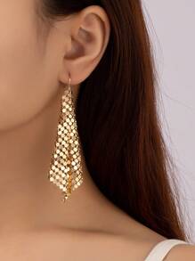 1 Pair Elegant Sparkly Metal Mesh Chain Dangle Earrings For Women, Versatile For Party, Holiday, Valentine's Day, Suitable For All Seasons,Mom,Mother,Mother's Day,Gift - Yellow Gold - View 3