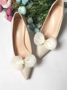 2pcs Bow Decor Shoe Decorations, Preppy Beige Decorations For Pumps - Apricot - View 1