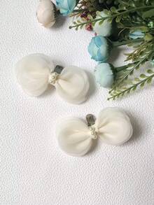 2pcs Bow Decor Shoe Decorations, Preppy Beige Decorations For Pumps - Apricot - View 3