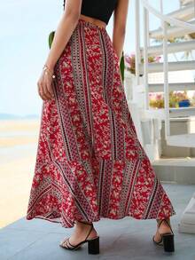 SHEIN VCAY Ditsy Floral Print Tassel Drawstring Waist Ruffle Hem Skirt - Multicolor - View 2