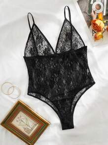 Body teddy con encaje floral - Negro - Ver 1