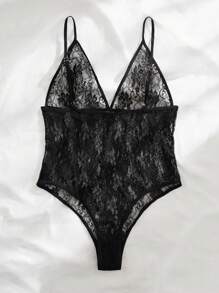 Body teddy con encaje floral - Negro - Ver 2