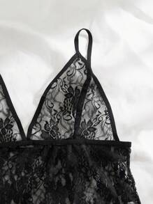Body teddy con encaje floral - Negro - Ver 4