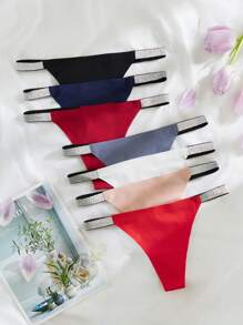 7packs Plain Tape Detail Sexy Thongs