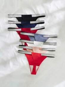 7packs Plain Tape Detail Sexy Thongs