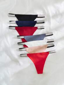 7packs Plain Tape Detail Sexy Thongs