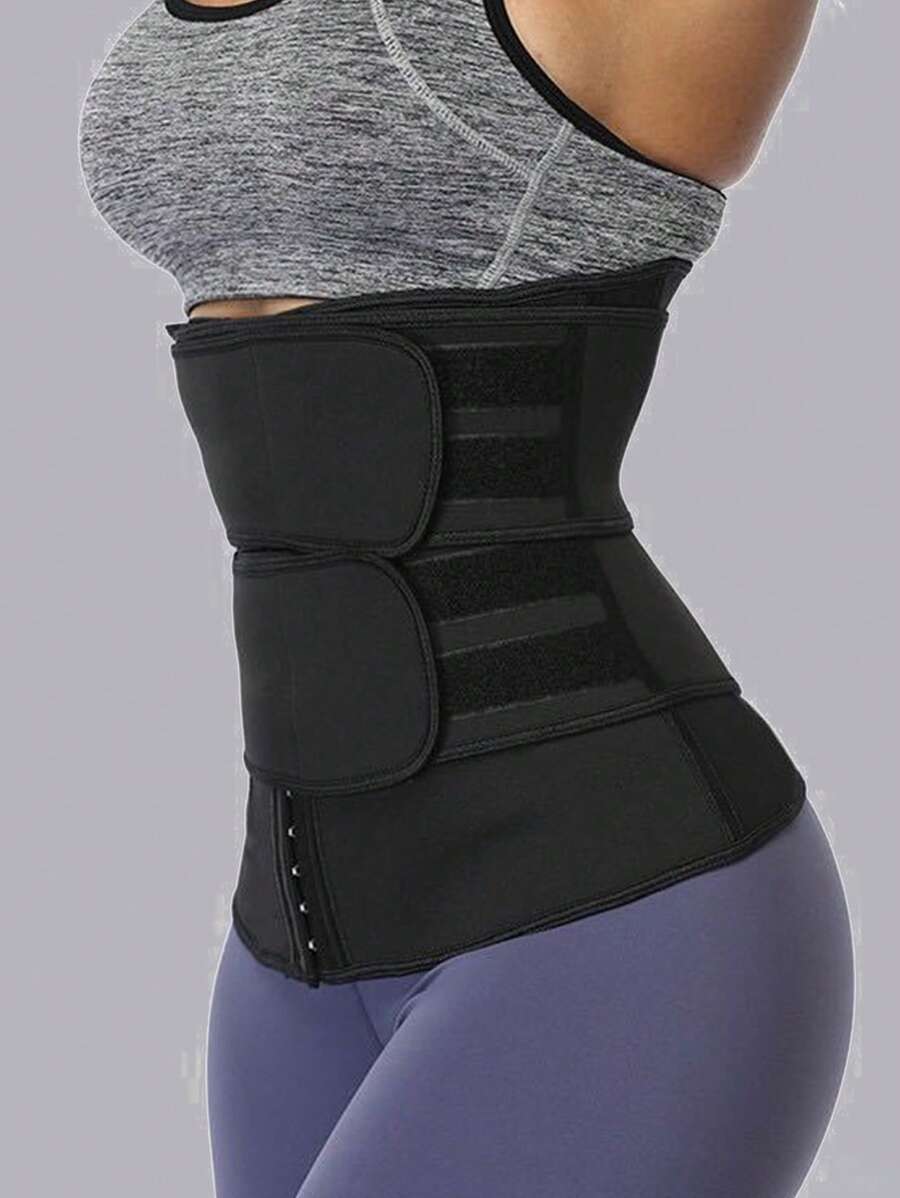 Solid Color Synthetic Rubber Fitness Waist Belt - Black - View 1