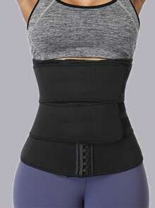 Solid Color Synthetic Rubber Fitness Waist Belt - Black - View 2