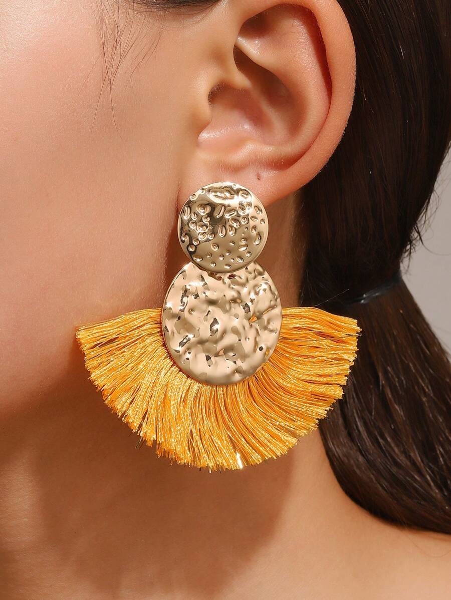 1 Bông Tai Bohemian Viền Trang Trí Tròn Bông Tai Giọt Dành Cho Nữ Trang Trí Tai - Màu vàng - Xem 1