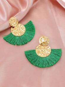 1pc Bohemian Fringe Decor Round Drop Earring For Women For Ear Decoration - Green - View 2