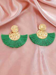 1pc Bohemian Fringe Decor Round Drop Earring For Women For Ear Decoration - Green - View 4