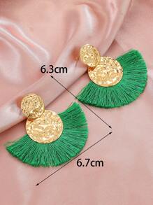 1pc Bohemian Fringe Decor Round Drop Earring For Women For Ear Decoration - Green - View 6