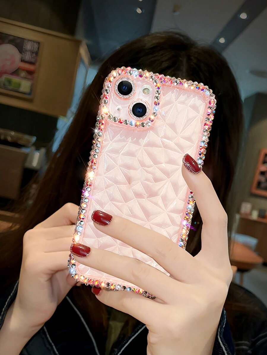 Vỏ điện thoại trong suốt trang trí rhinestone - Hồng - Xem 1