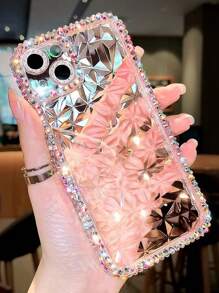 Vỏ điện thoại trong suốt trang trí rhinestone - Hồng - Xem 2