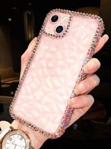 Vỏ điện thoại trong suốt trang trí rhinestone - Hồng - Xem 3