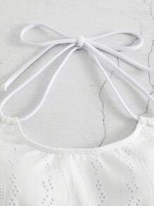 Eyelet Embroidery Halter Bikini Top - White - View 5