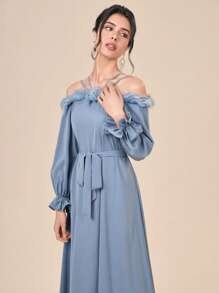 Modelyn 挖肩荷葉邊繫腰帶連衣裙 - 霧霾藍 - 查看 5