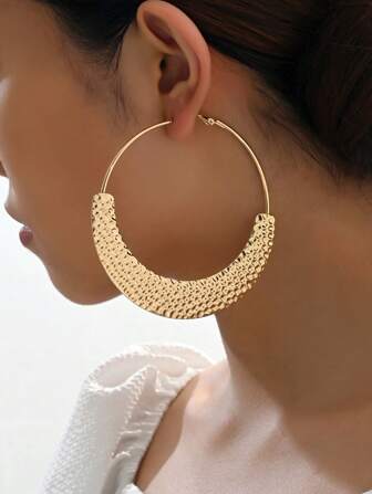 1對時尚紋理質感圓耳環適合女士日常裝飾