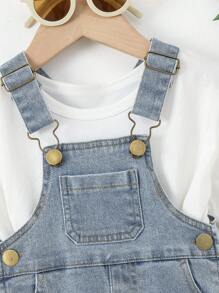 Baby Ripped Denim Dungaree Without Tee - Light Wash - View 3