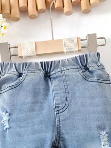 嬰兒破洞下擺開叉牛仔喇叭褲 - 淺色水洗藍 - 查看 3