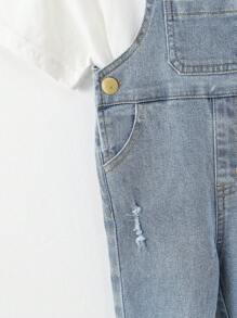 Baby Ripped Denim Dungaree Without Tee - Light Wash - View 5