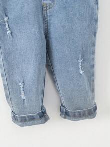 Baby Ripped Denim Dungaree Without Tee - Light Wash - View 6