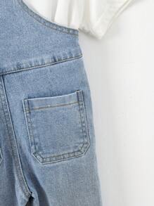 Baby Ripped Denim Dungaree Without Tee - Light Wash - View 7