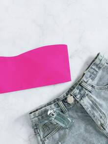 金屬亮絲織帶抹胸比基尼上衣