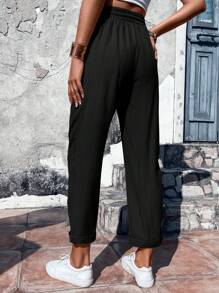 Chiquease Drawstring Waist Straight Leg Pants - Black - View 2