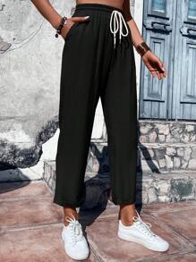 Chiquease Drawstring Waist Straight Leg Pants - Black - View 5