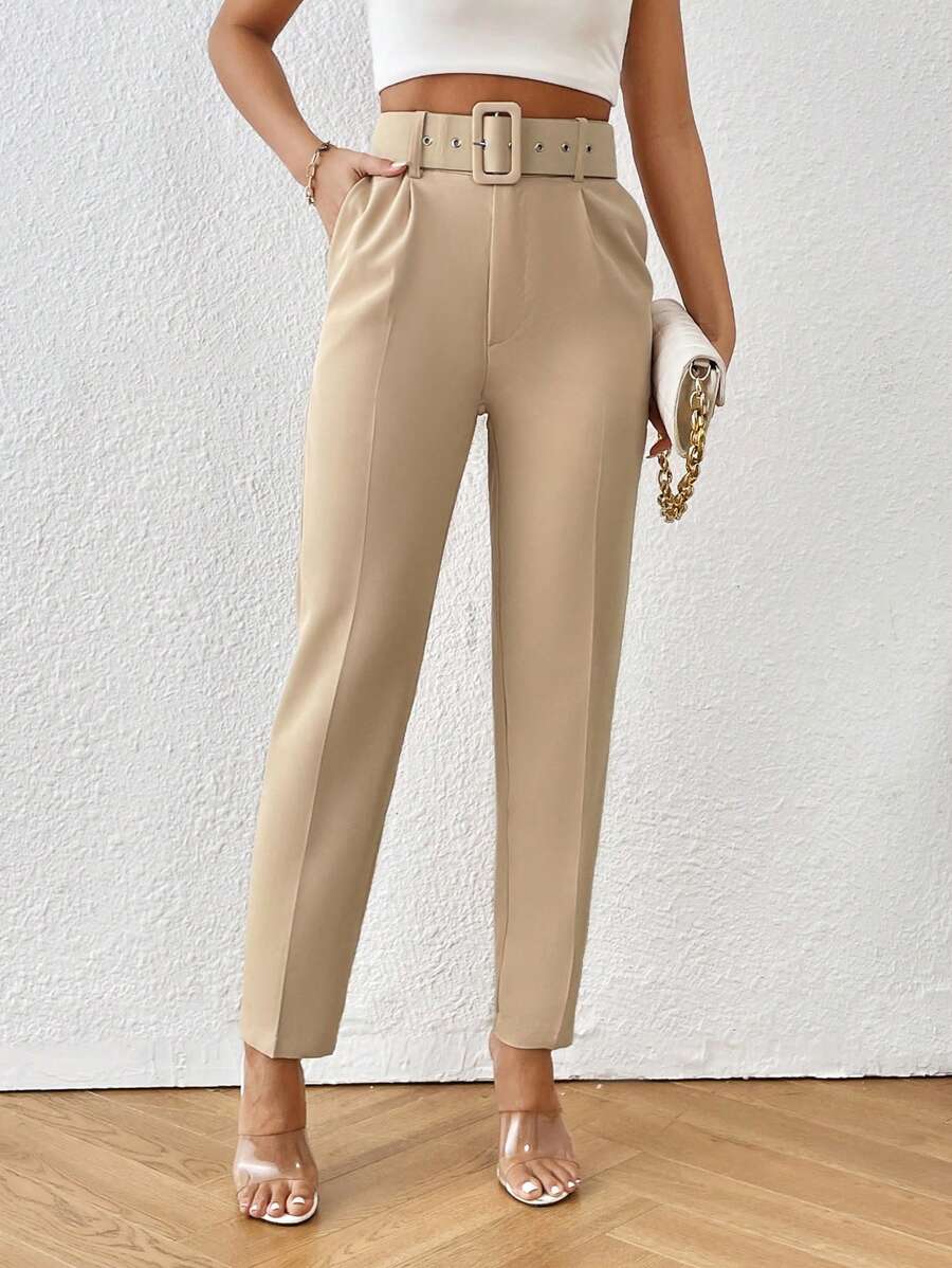 Aveloria Modichic High Waist Slant Pocket Belted Pants Workwear Fall Cloth For Women - Khaki - View 1