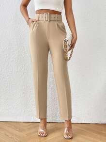 Aveloria Modichic High Waist Slant Pocket Belted Pants Workwear  Fall Cloth For Women - Khaki - View 5