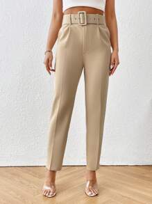 Aveloria Modichic High Waist Slant Pocket Belted Pants Workwear  Fall Cloth For Women - Khaki - View 6