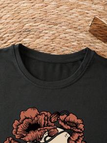 INAWLY Tank con estampado de cráneo y letra - Negro - Ver 4