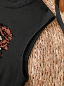 INAWLY Tank con estampado de cráneo y letra - Negro - Ver 5