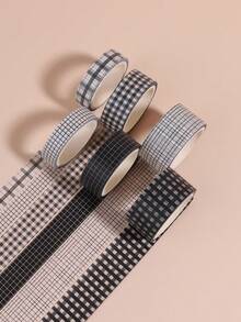 6rolls Plaid Pattern Masking Tape, Simple Portable Washi Tape For DIY Craft, Hand Account