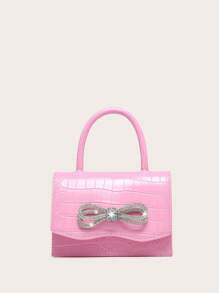 Túi đeo chéo dự tiệc bằng da bóng đính nơ pha lê Rhinestone, có thể dùng làm túi xách dự tiệc cho ngày lễ tình nhân - Hồng - Xem 1