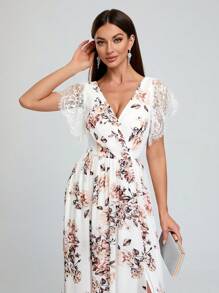 Váy phù dâu Thắt lưng Trọn gói Tách cao Hoa Tất cả trên in - trắng - Xem 5