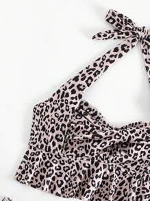 Leopard Ruffle Hem Halter Bikini - Multicolor - View 7