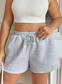 SHEIN EZwear Plus Drawstring Waist Track Shorts