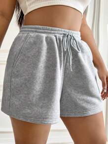 SHEIN EZwear Plus Drawstring Waist Track Shorts