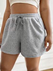 SHEIN EZwear Plus Drawstring Waist Track Shorts
